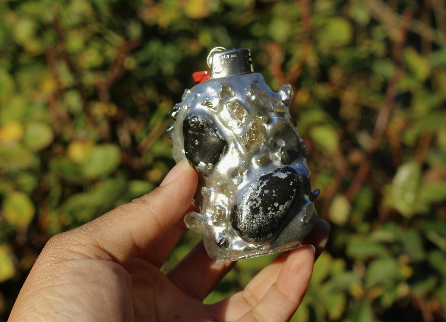 Snowflake obsidian and glass